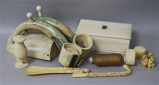An Ivory smokers companion and other items